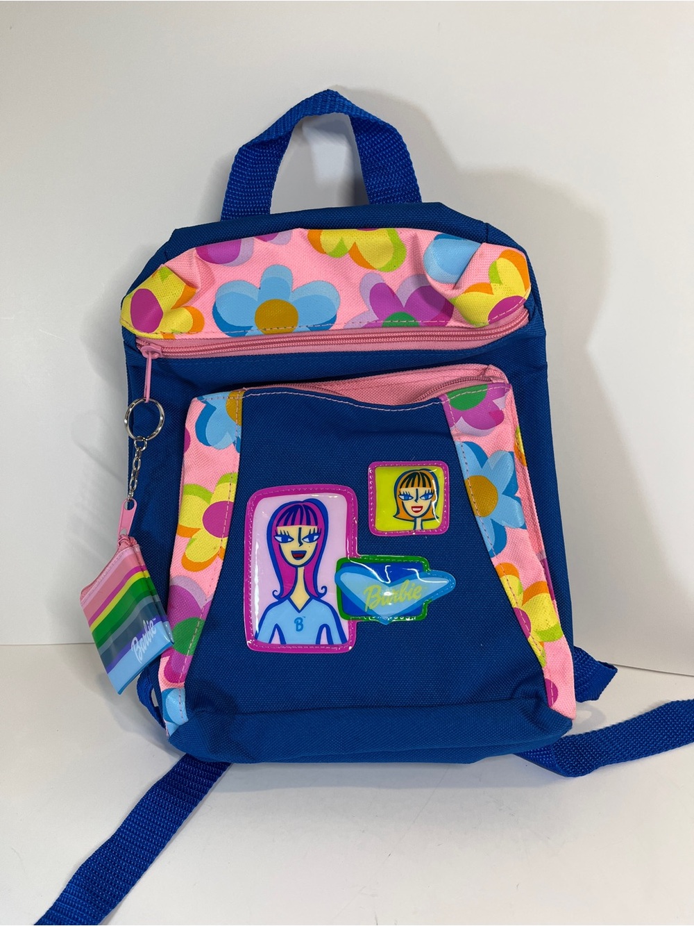 Like-New Vintage Y2k Retro Barbie Doll Girls Backpack Blue Rainbow Coin Purse